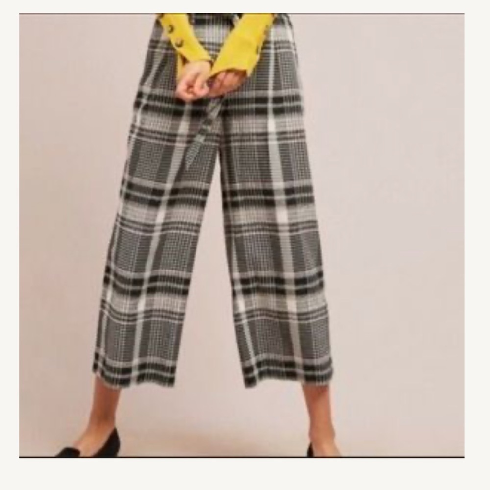 Anthropologie Ett:twa Luca Wide Leg Crop High Waist Plaid Bag Waist Tie Size 2 - Picture 10 of 10